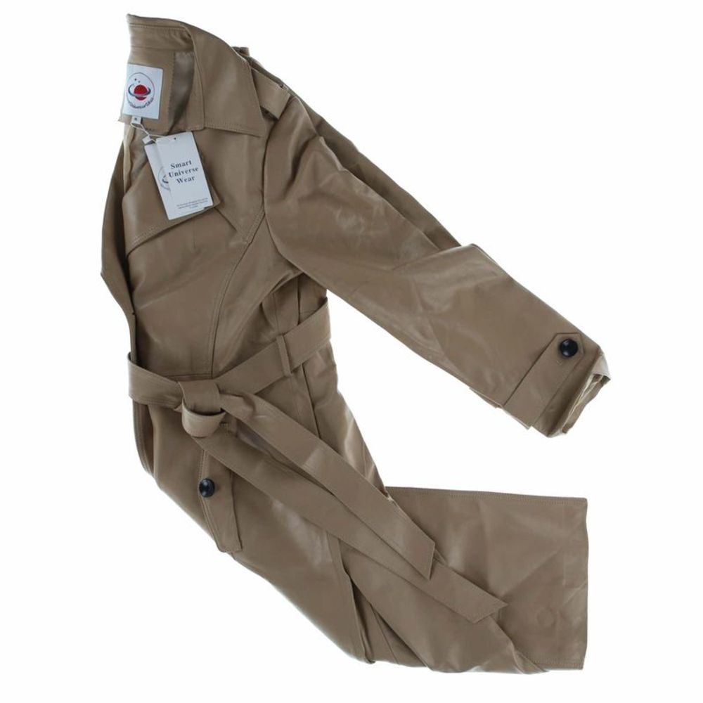 SmartUniverseWear Leather Trench Coat Double Breasted Camel Womens XL NEW